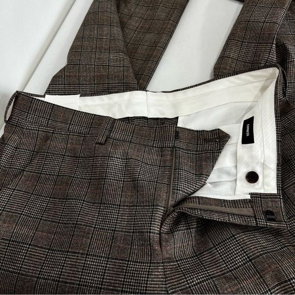 Express Brown Plaid Trousers Pants Size W32" X L28" Slim Zip Fly - Picture 8 of 9